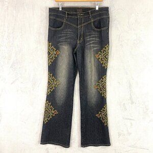 Vintage Paco Jeans Wide Leg Bootcut Womens Size 15 Gold Embroidered Beaded‎ Blue